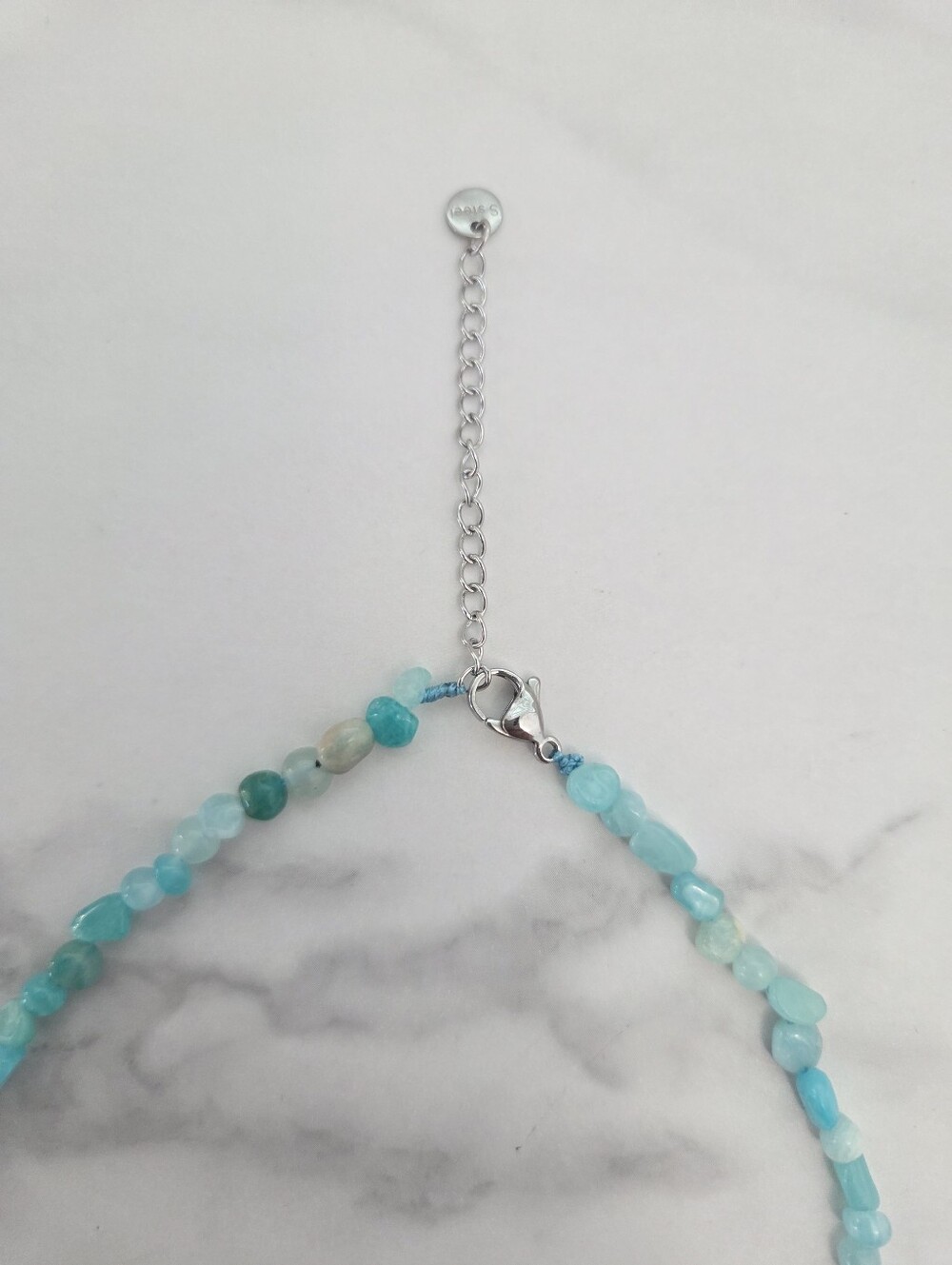 Light Blue Raw Turquoise Stone Beads Choker Necklace Silver Hardware - Picture 6 of 13